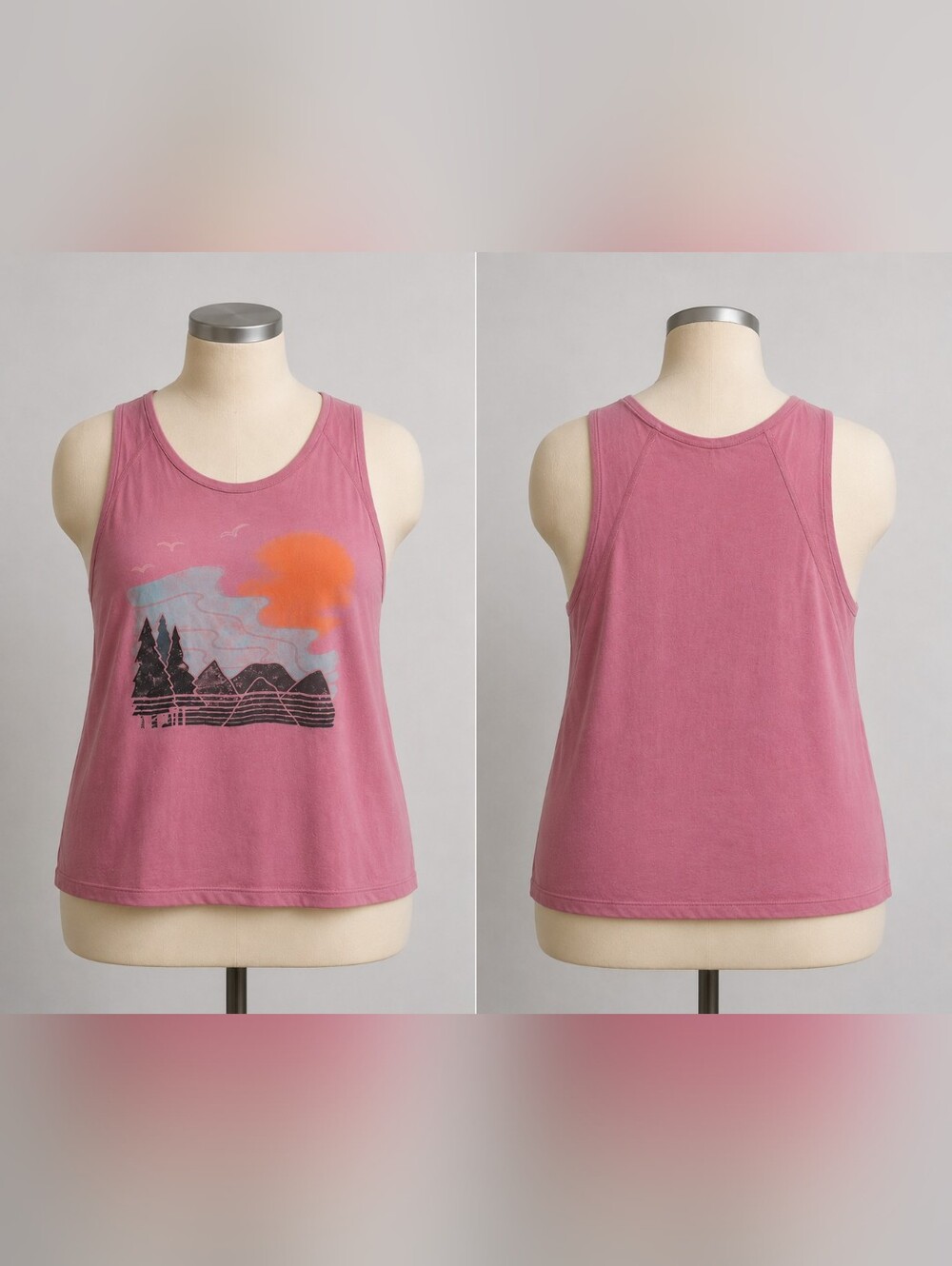 Women’s Pink Graphic Muscle Tank with Sunset Landscape Torrid Size 00 (12W)